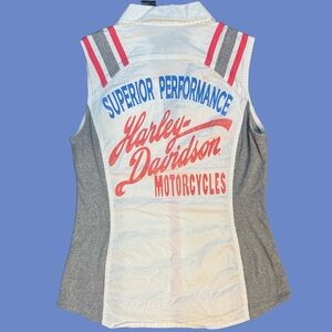 Vintage Harley-Davidson Front Zip Low Cut White  Motorcycle Vest Women's Medium